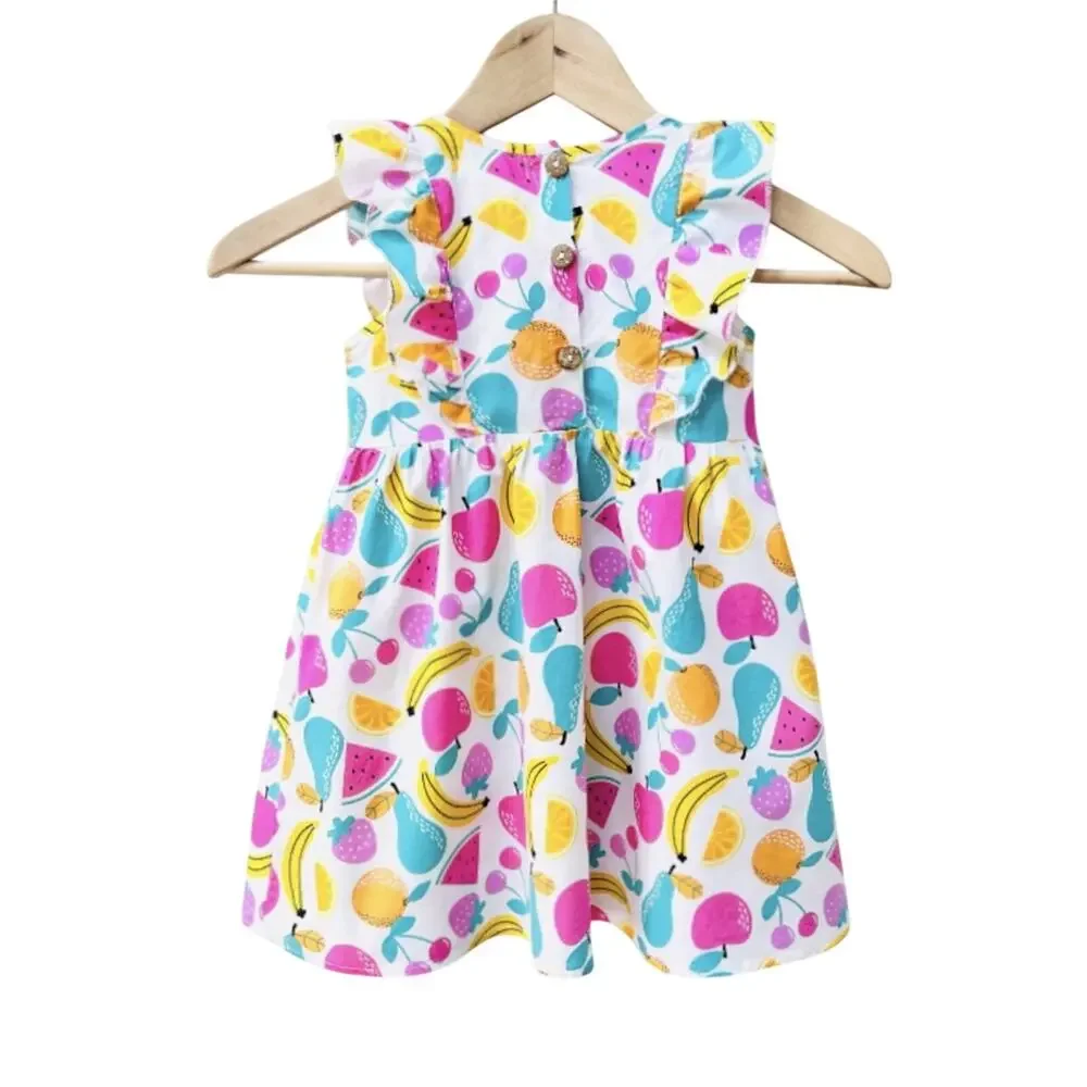 🌵3/$20 Emma & Elsa Girls Fruit Print Ruffle Dress Size 4T Cotton Summer